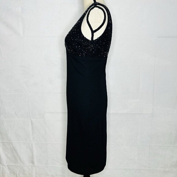 Cache Black Cocktail Dress 90s Y2K Black Sz 2 Beaded Top Vintage V-Neck - Picture 6 of 10